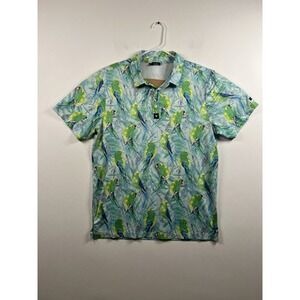 Bad‎ Birdie Shirt Mens Large Green Floral Performance Golf Polo Hawaiian